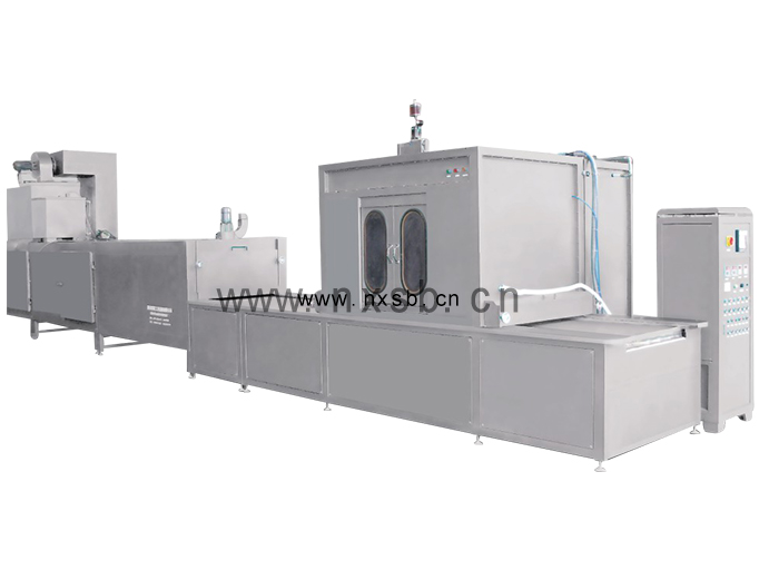 Flat reciprocating automatic plastic spraying and drying tunnel line